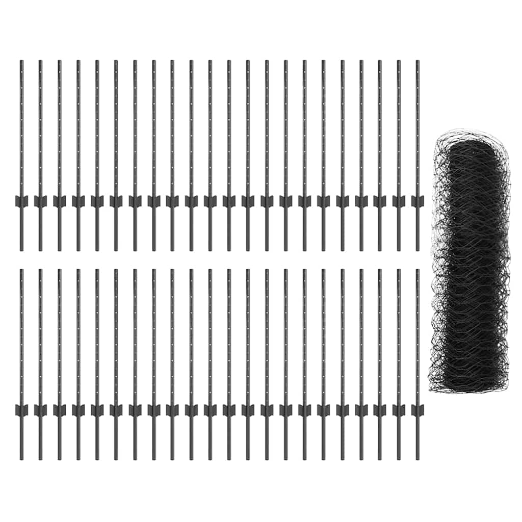 Fence with Posts Grey 0.8 x 100 m Steel