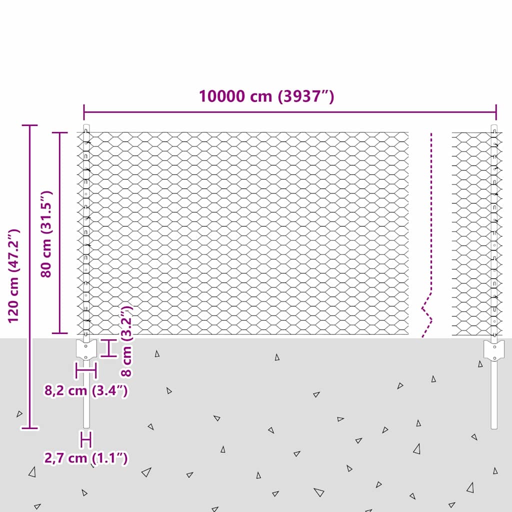 Fence with Posts Grey 0.8 x 100 m Steel