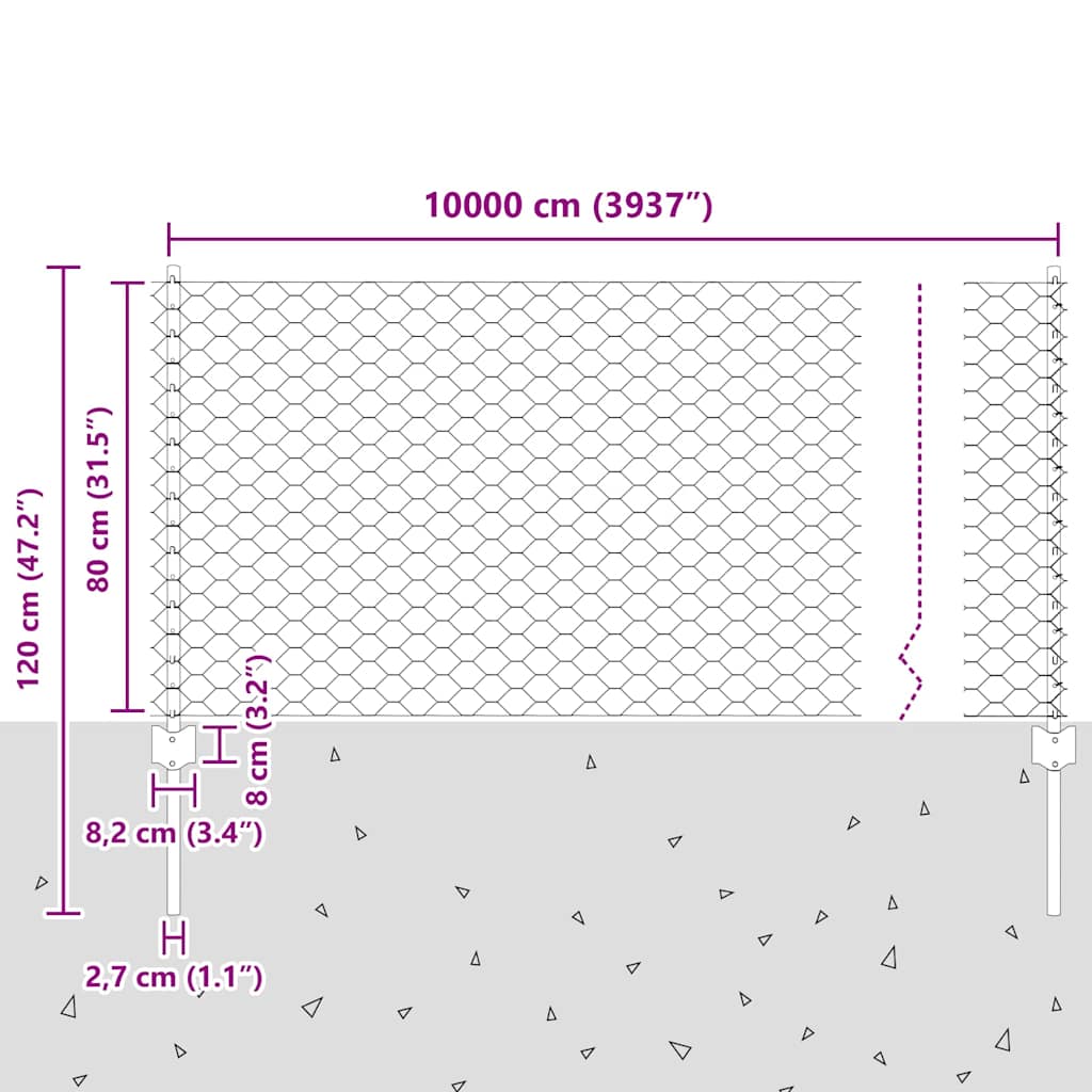 Fence with Posts Grey 0.8 x 100 m Steel