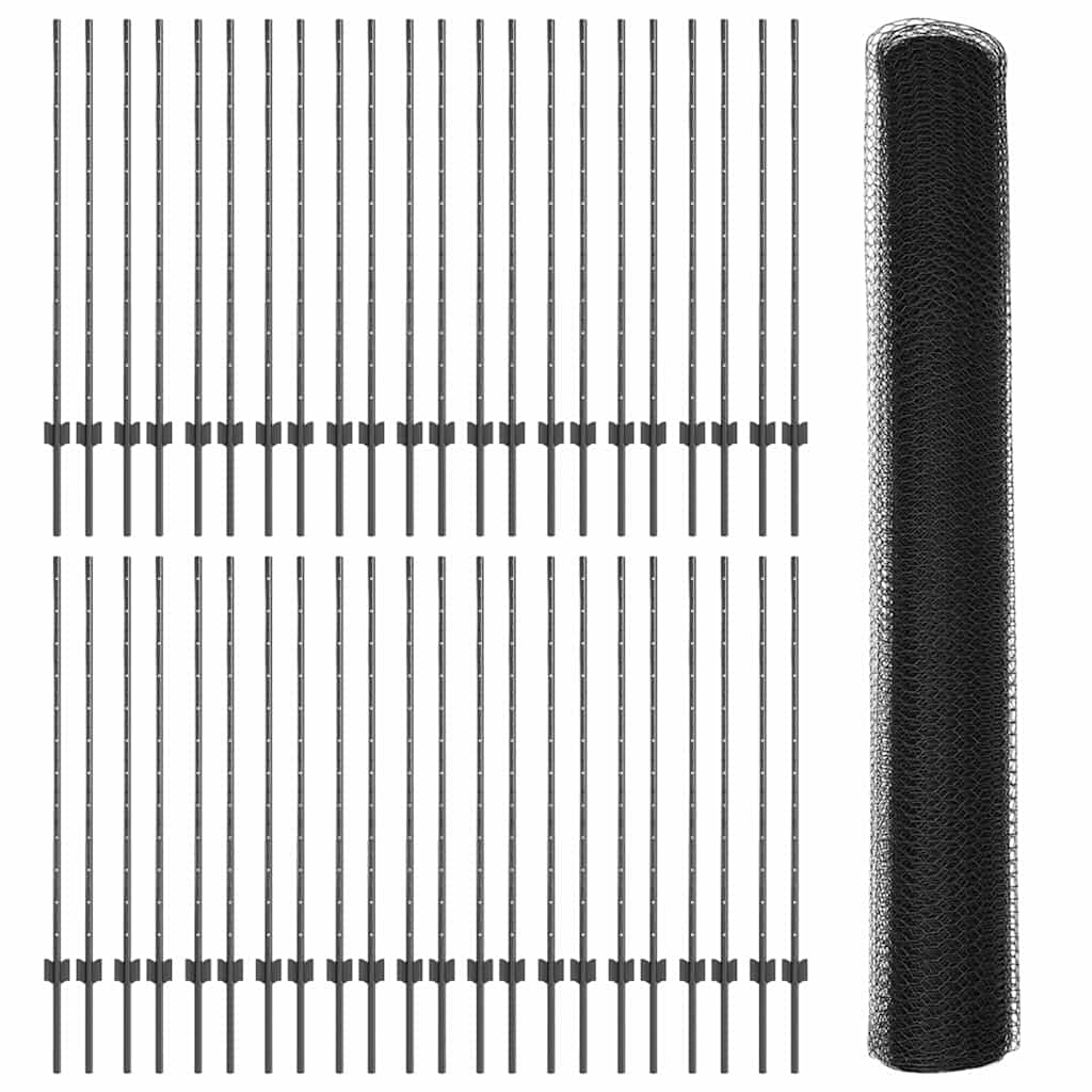 Fence with Posts Grey 1.2 x 100 m Steel