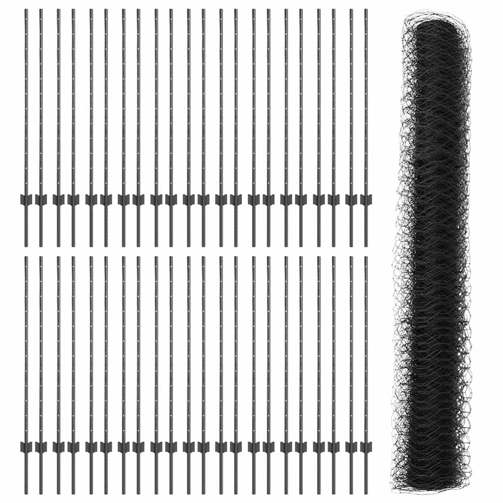 Fence with Posts Grey 1.2 x 100 m Steel