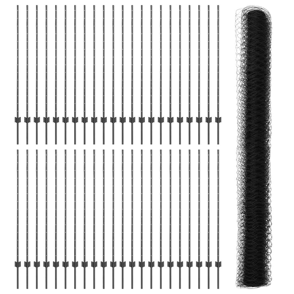 Fence with Posts Grey 1.4 x 100 m Steel
