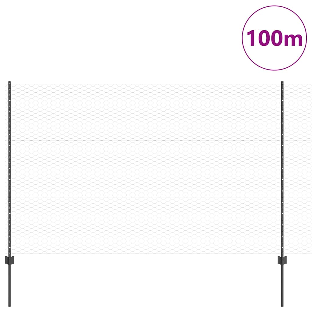 Fence with Posts Grey 1.5 x 100 m Steel