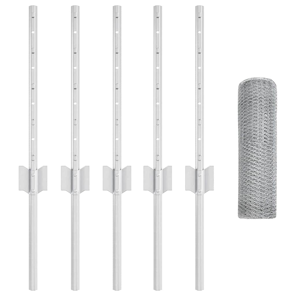 Fence with Posts Silver 0.4 x 10 m Steel