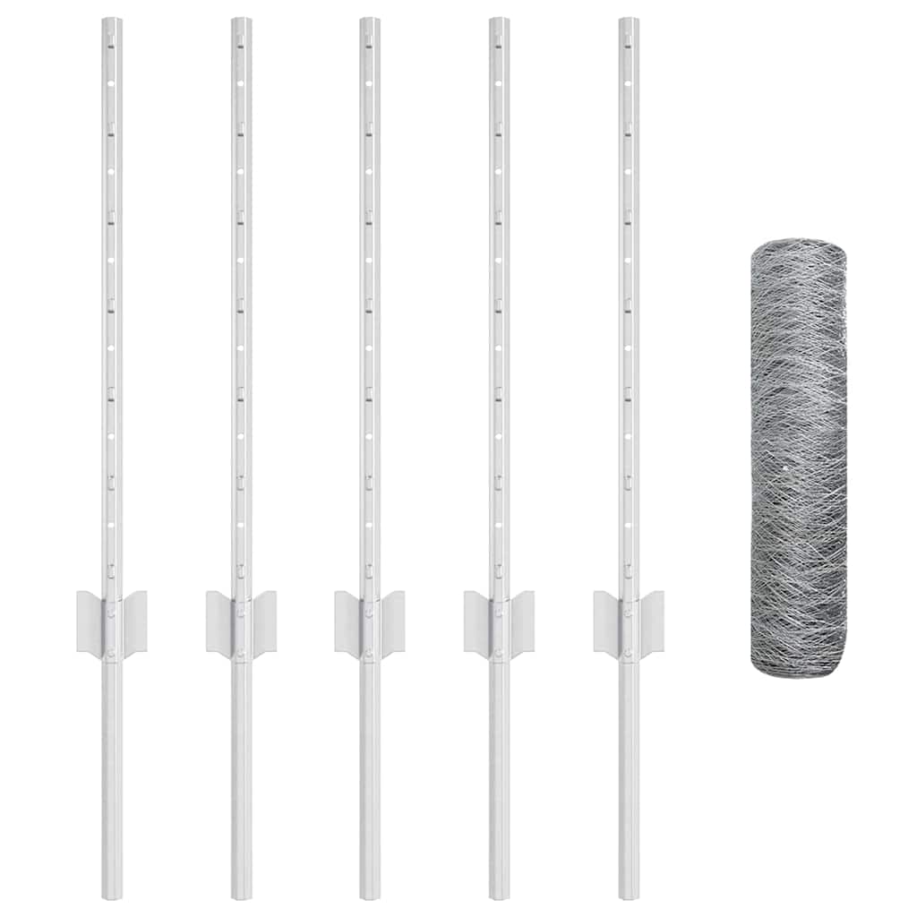 Fence with Posts Silver 0.5 x 10 m Steel