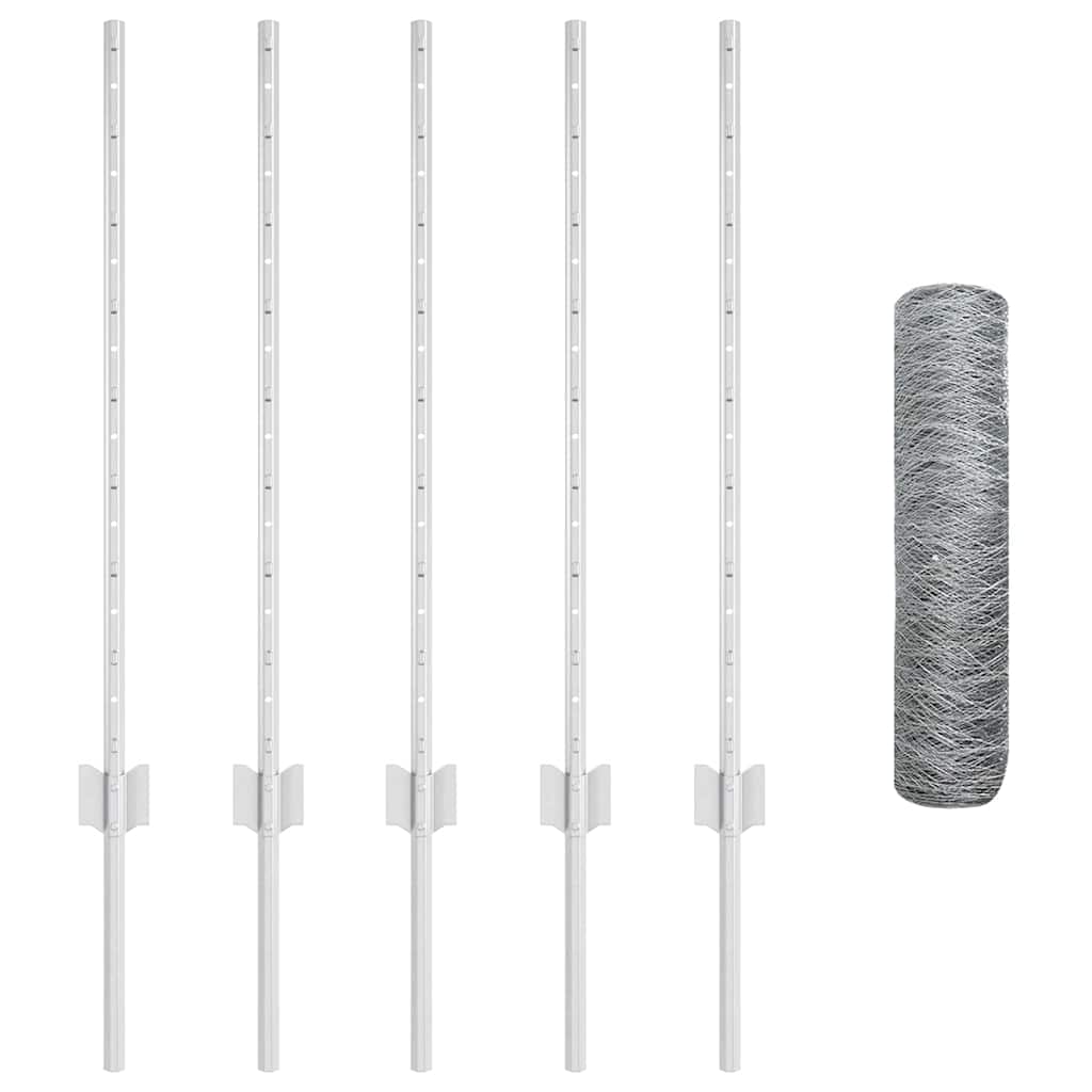 Fence with Posts Silver 0.8 x 10 m Steel