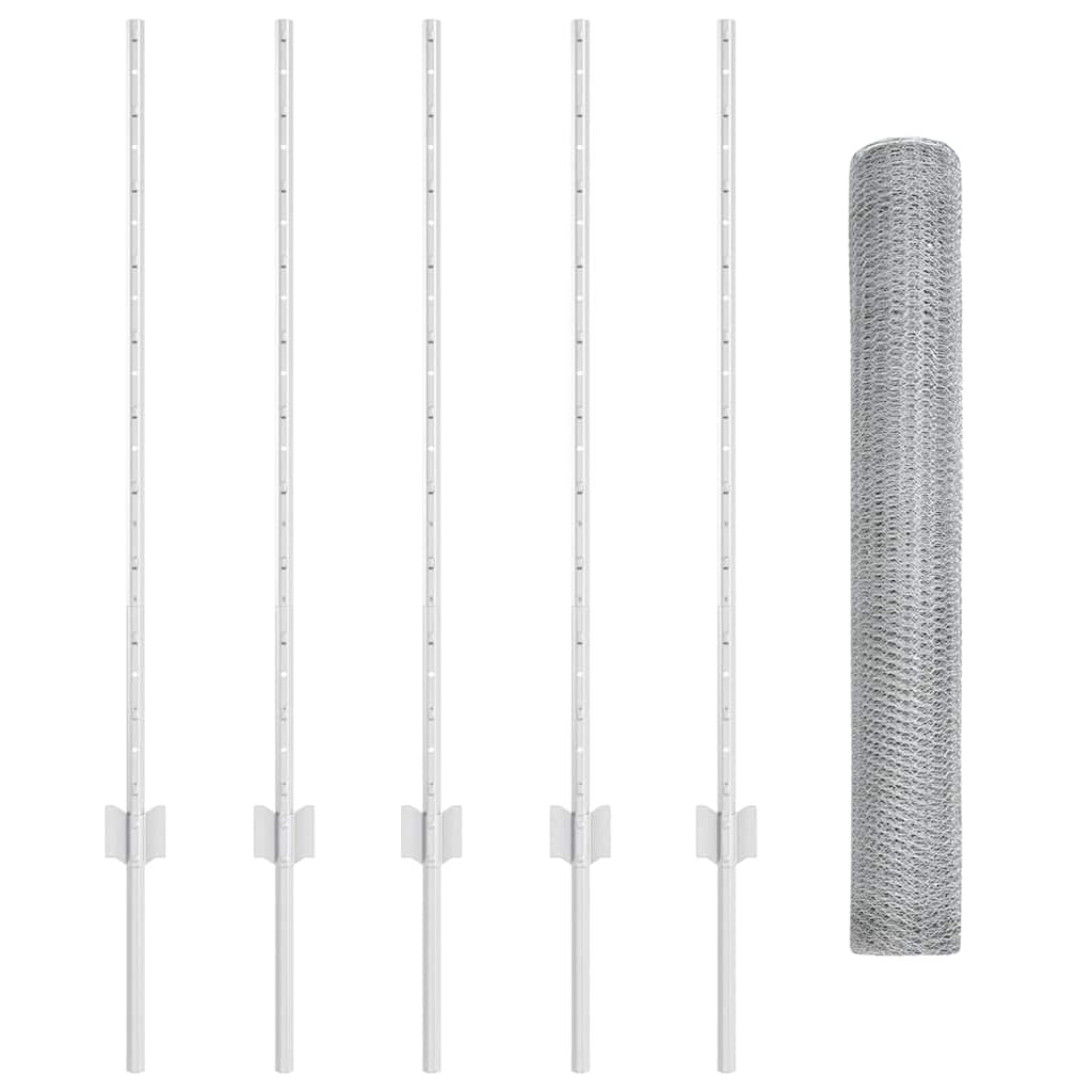 Fence with Posts Silver 1 x 10 m Steel