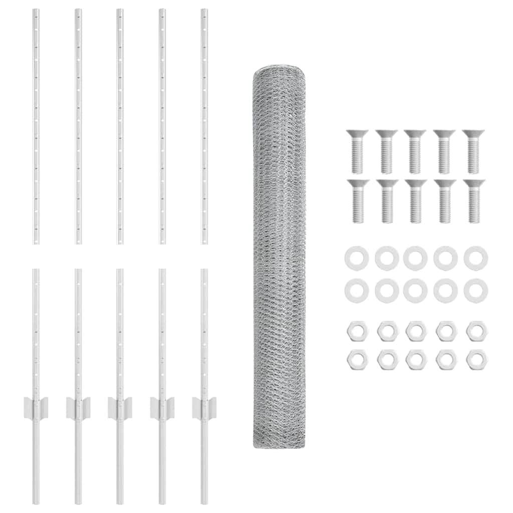 Fence with Posts Silver 1 x 10 m Steel