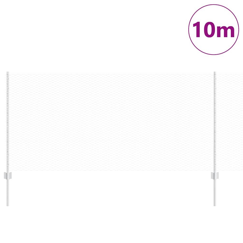 Fence with Posts Silver 1 x 10 m Steel