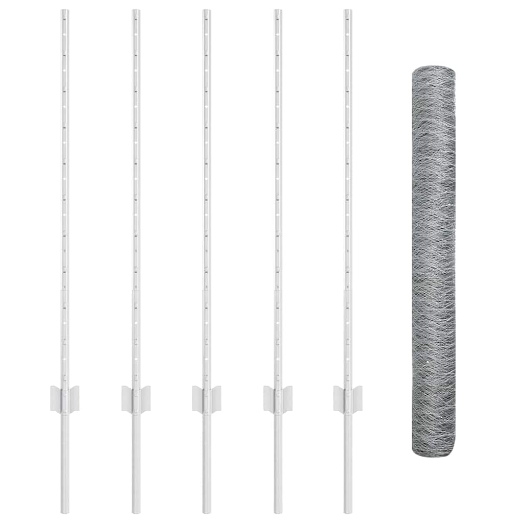 Fence with Posts Silver 1 x 10 m Steel