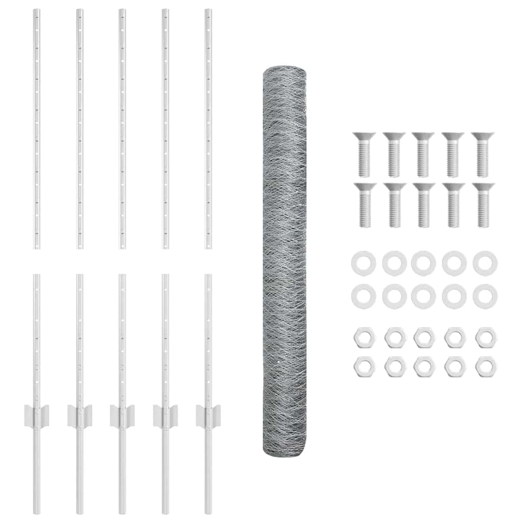 Fence with Posts Silver 1 x 10 m Steel