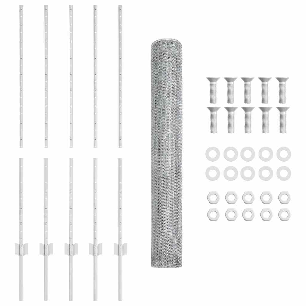 Fence with Posts Silver 1.2 x 10 m Steel