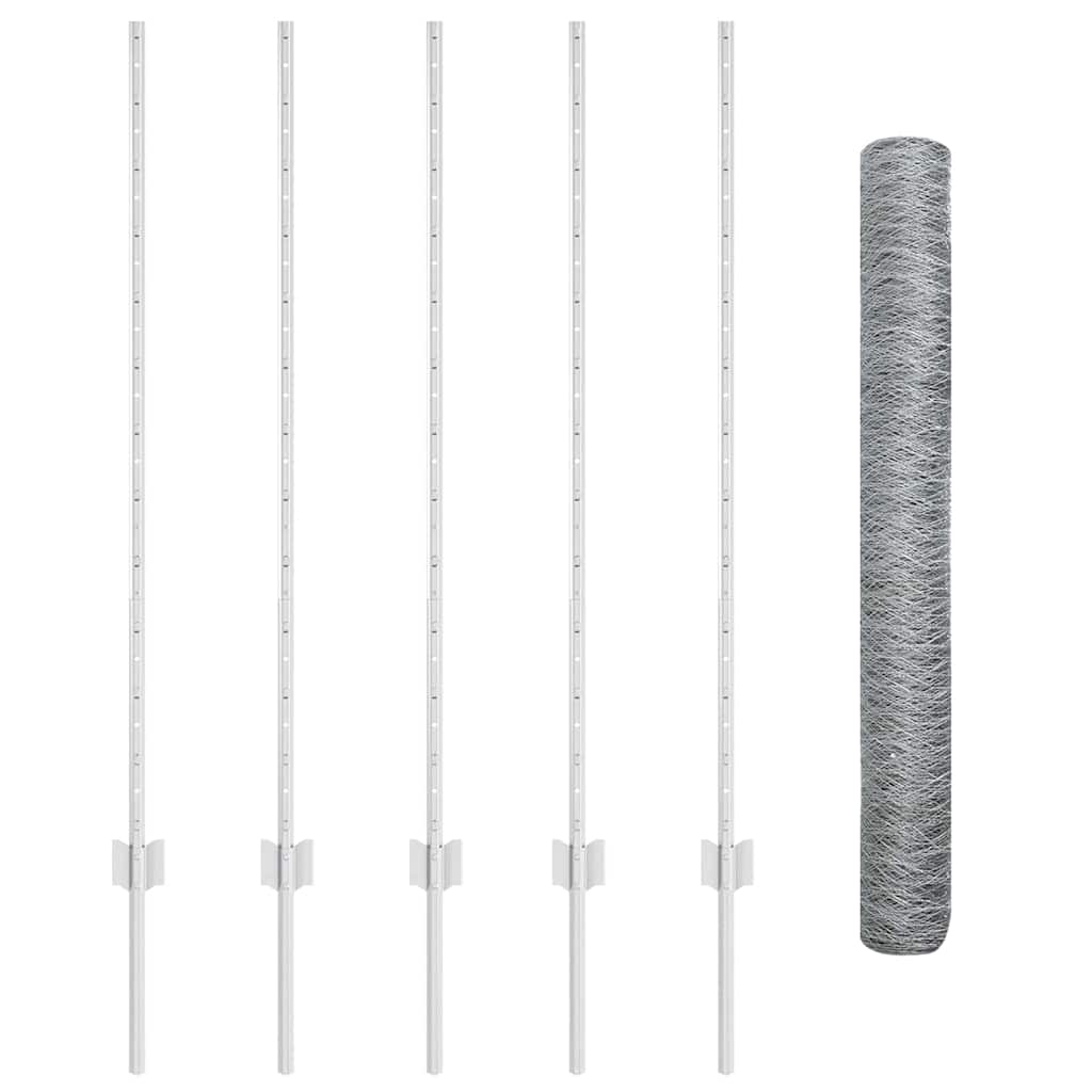 Fence with Posts Silver 1.2 x 10 m Steel