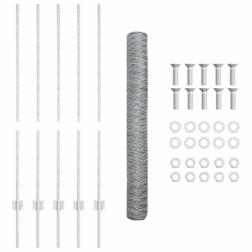 Fence with Posts Silver 1.2 x 10 m Steel