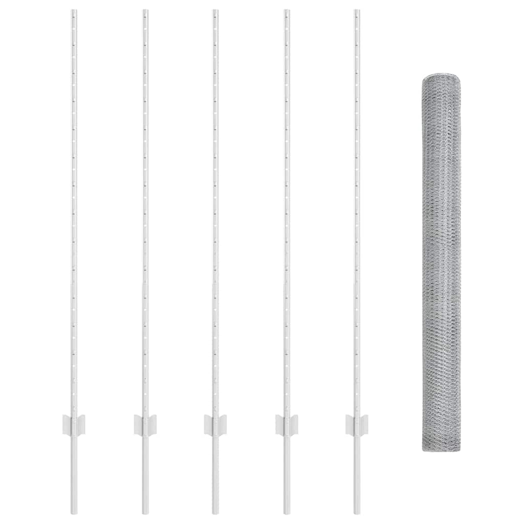 Fence with Posts Silver 1.4 x 10 m Steel