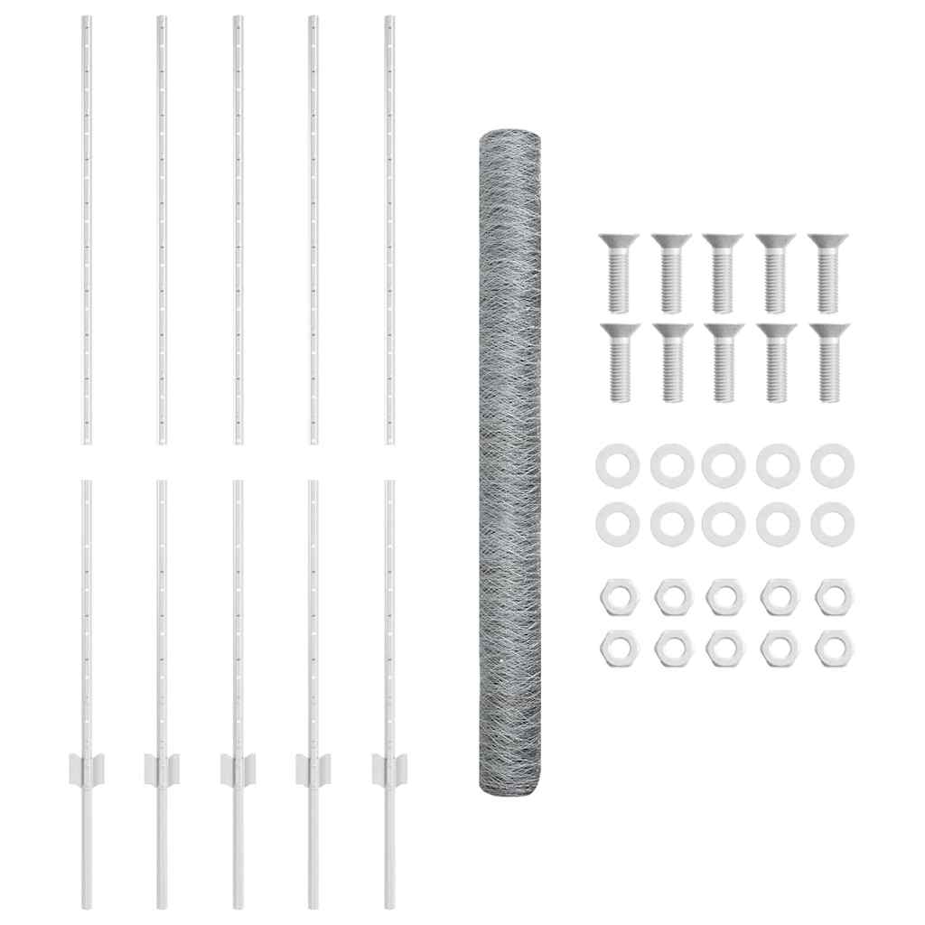 Fence with Posts Silver 1.4 x 10 m Steel