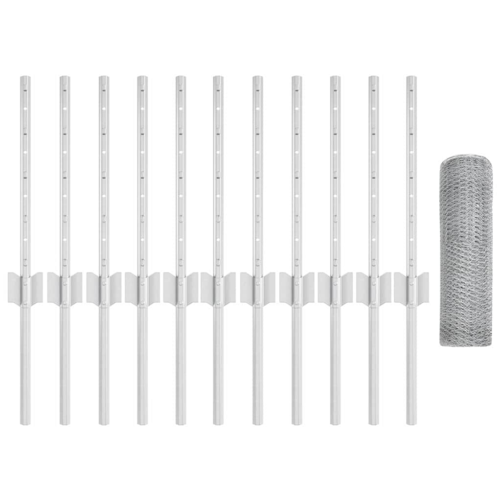 Fence with Posts Silver 0.4 x 25 m Steel