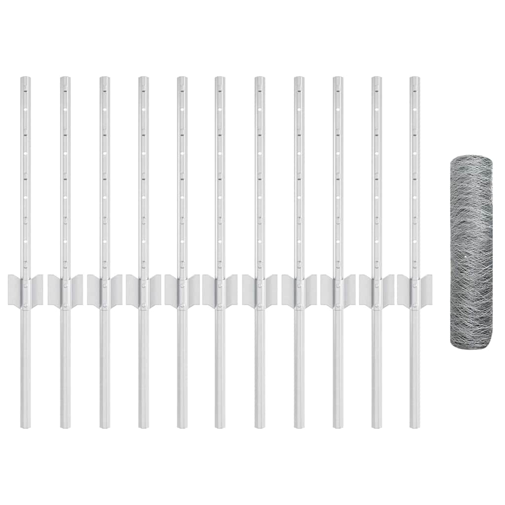 Fence with Posts Silver 0.4 x 25 m Steel
