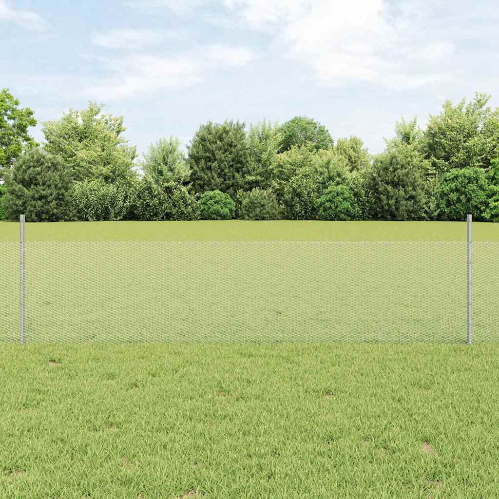 Fence with Posts Silver 0.5 x 25 m Steel