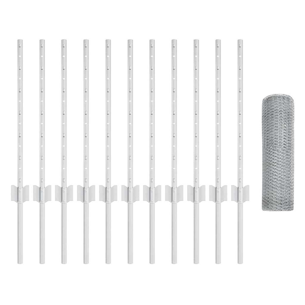 Fence with Posts Silver 0.5 x 25 m Steel
