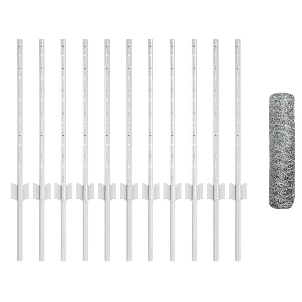 Fence with Posts Silver 0.6 x 25 m Steel