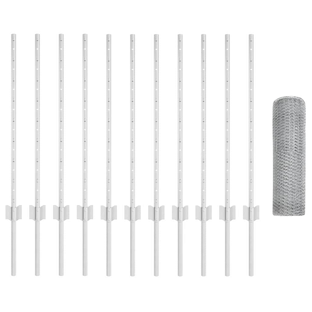 Fence with Posts Silver 0.8 x 25 m Steel