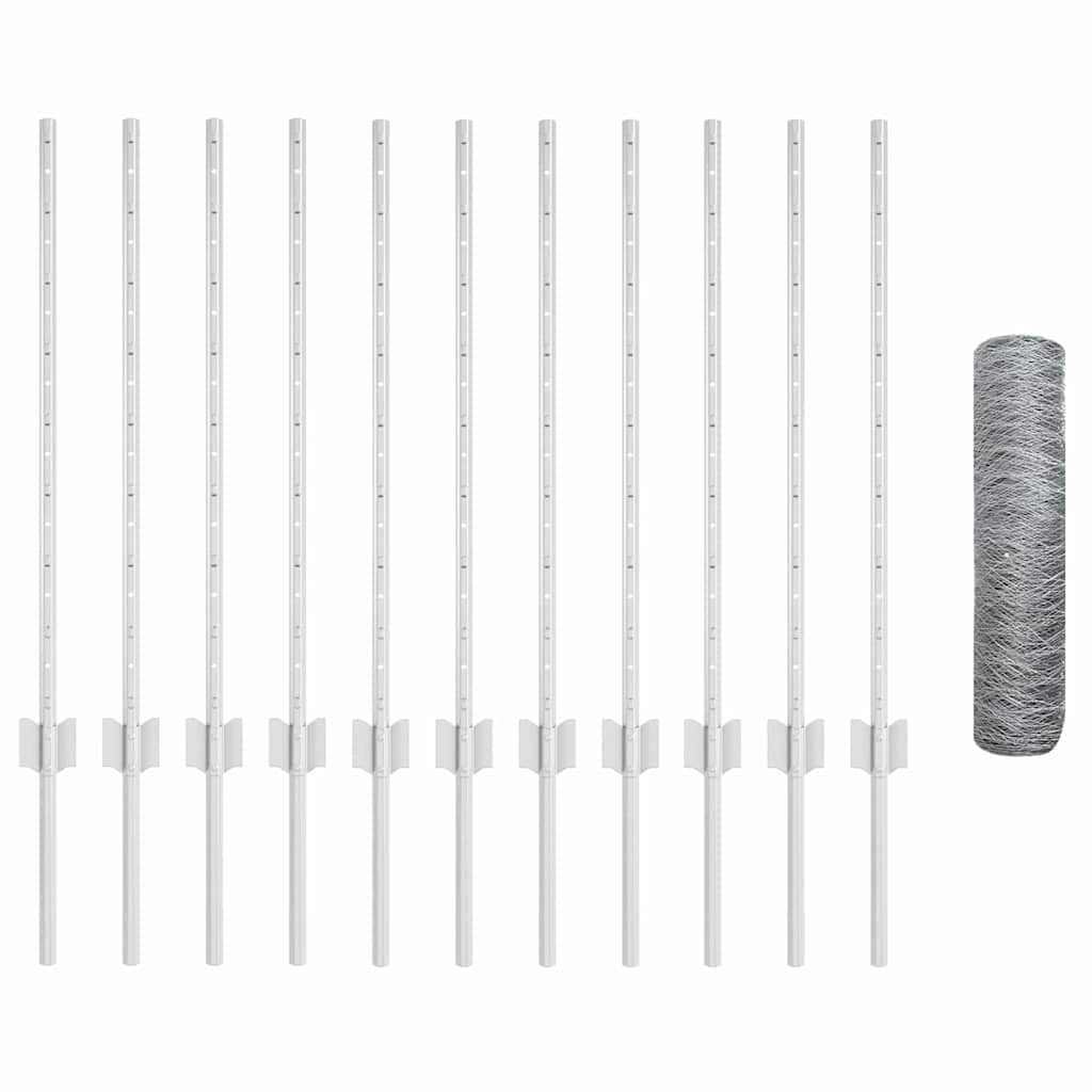 Fence with Posts Silver 0.8 x 25 m Steel