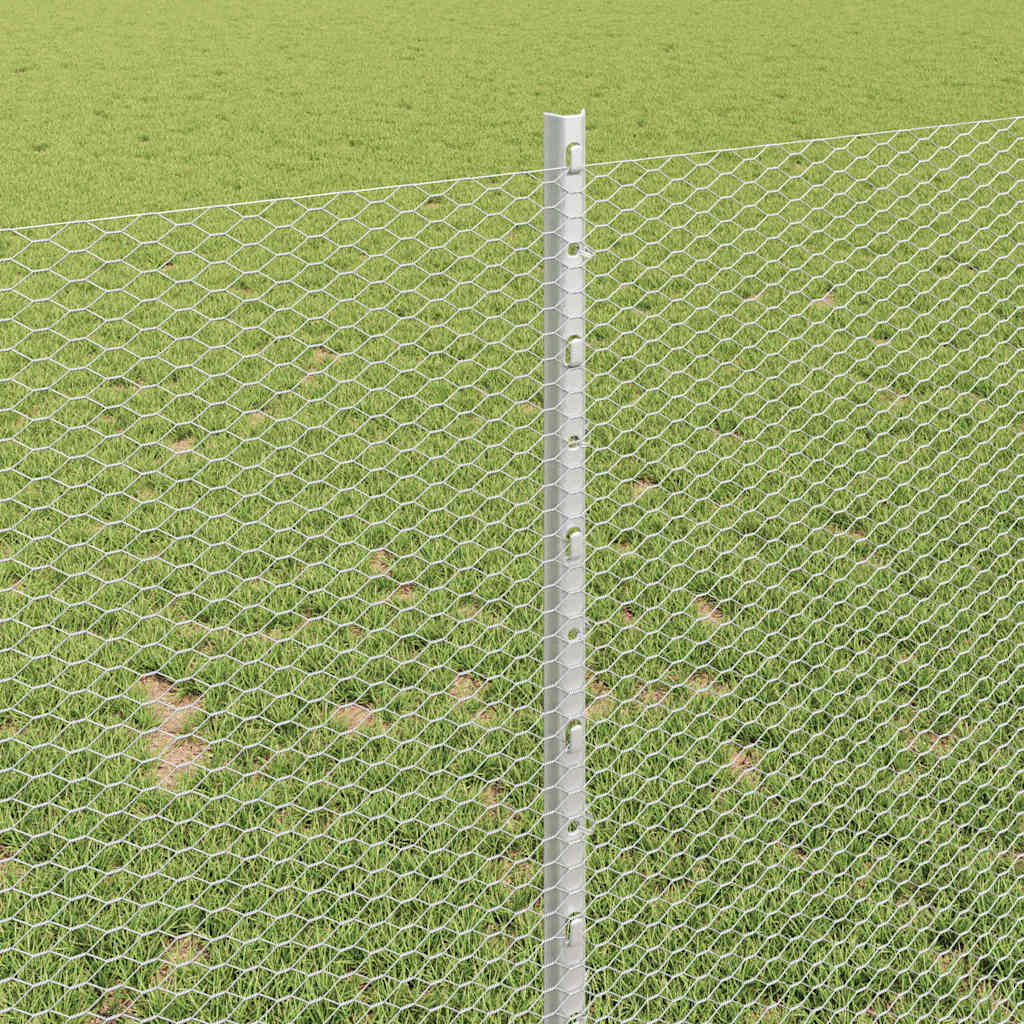 Fence with Posts Silver 1 x 25 m Steel