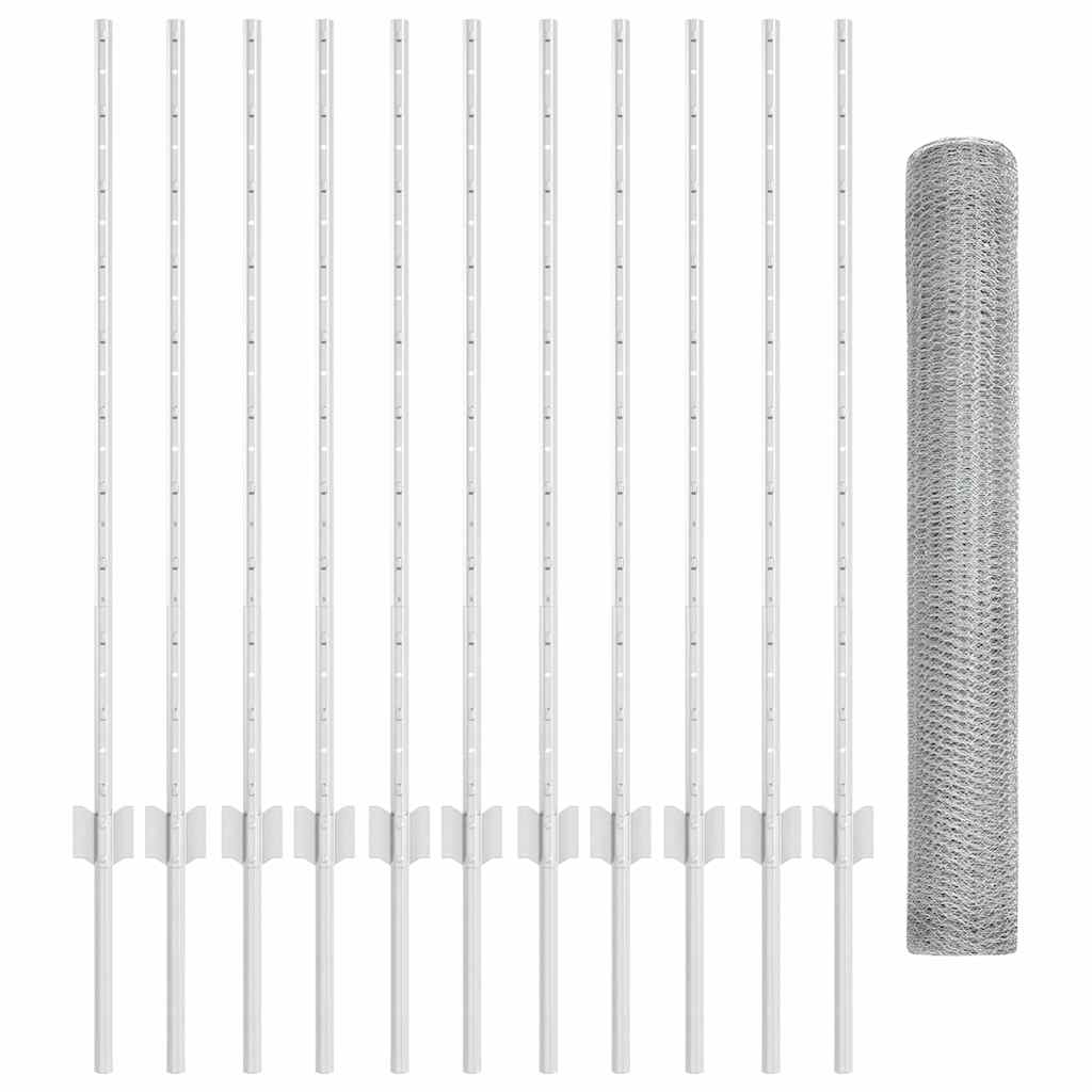 Fence with Posts Silver 1 x 25 m Steel