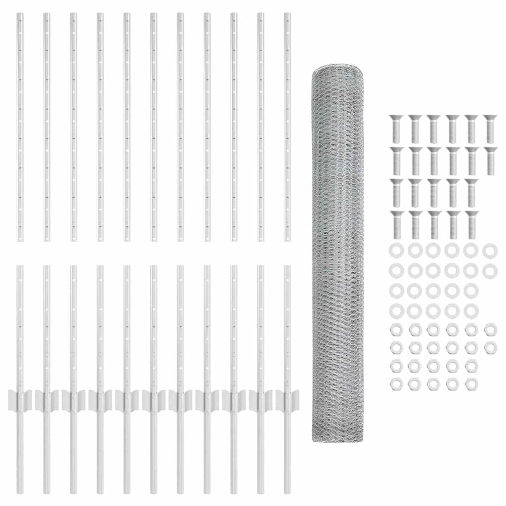 Fence with Posts Silver 1 x 25 m Steel