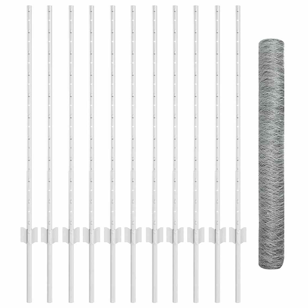 Fence with Posts Silver 1 x 25 m Steel