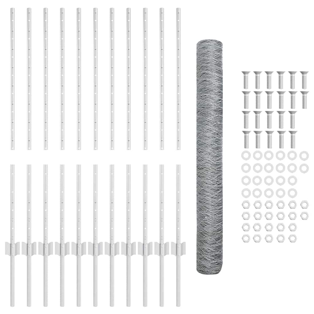 Fence with Posts Silver 1 x 25 m Steel