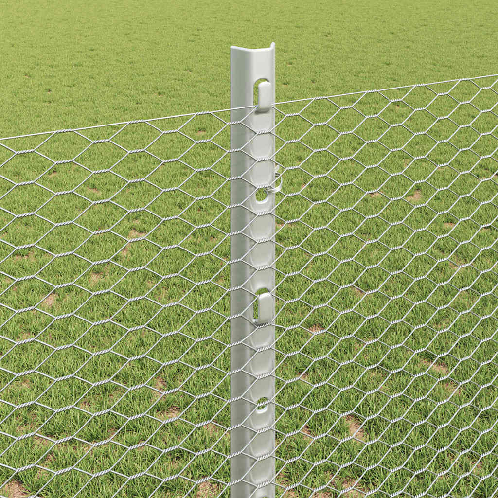 Fence with Posts Silver 1.2 x 25 m Steel