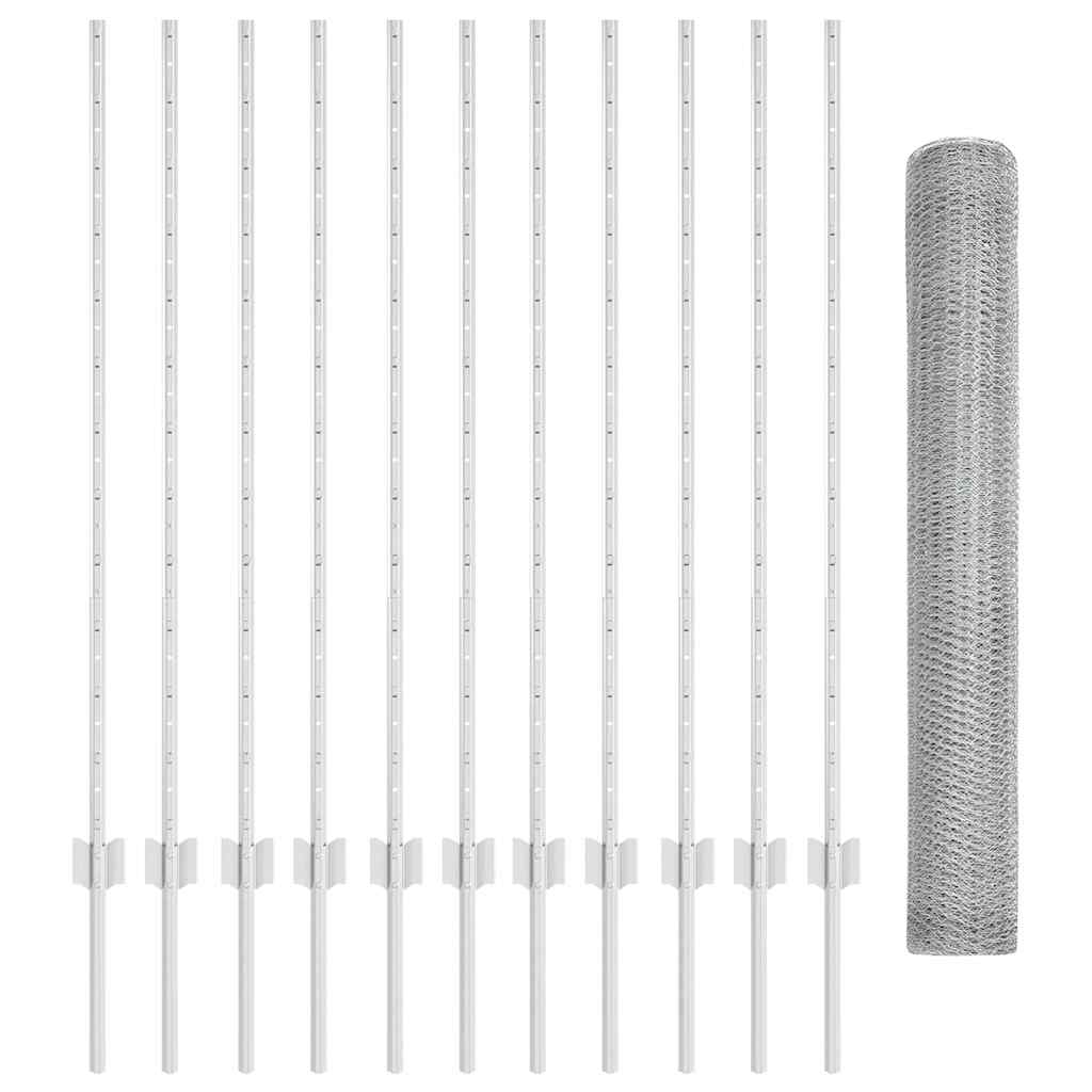Fence with Posts Silver 1.2 x 25 m Steel