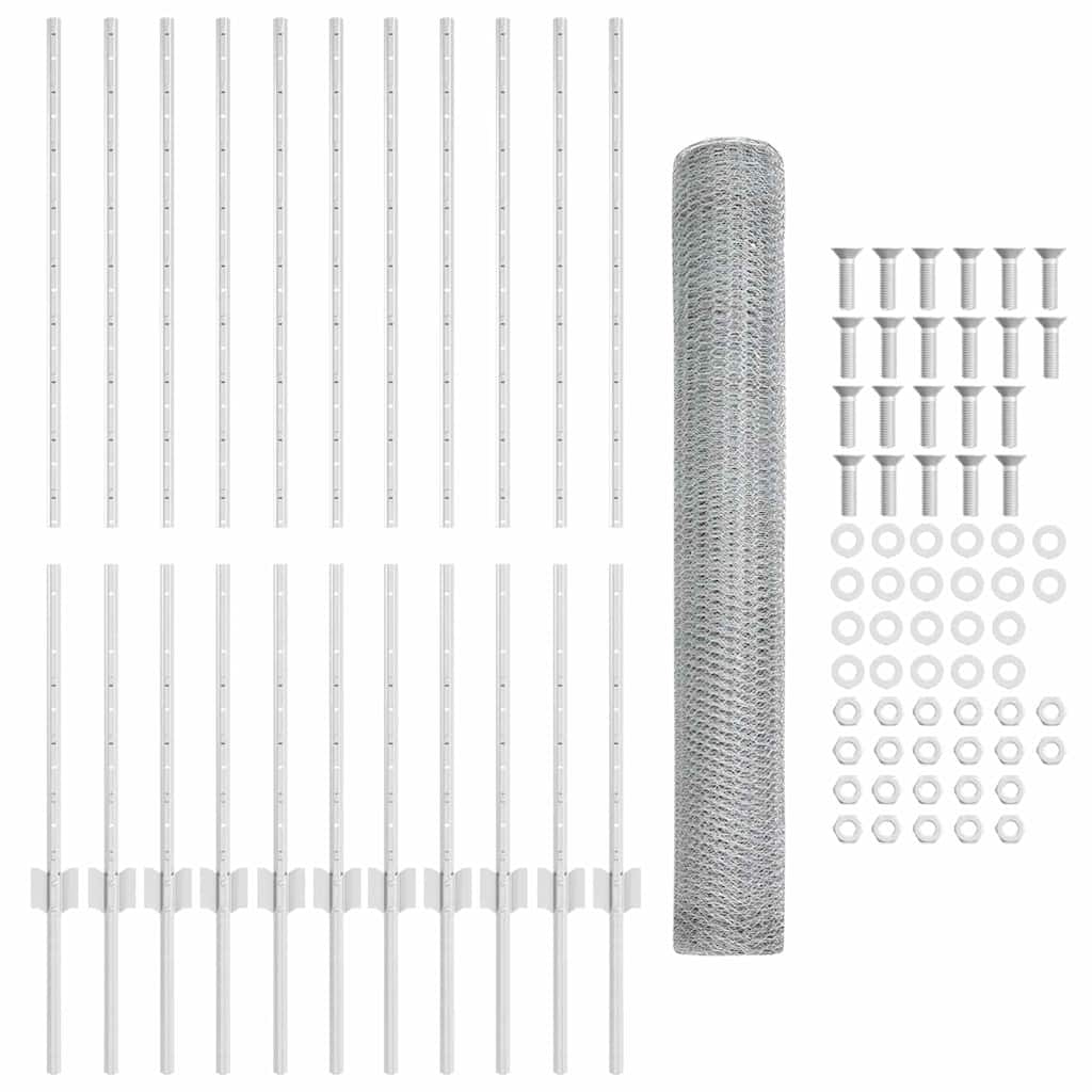 Fence with Posts Silver 1.2 x 25 m Steel