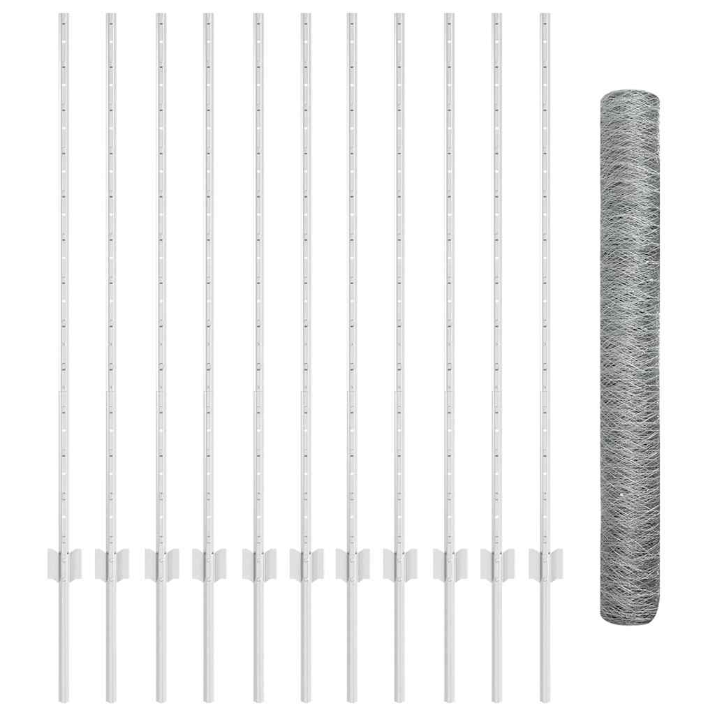 Fence with Posts Silver 1.2 x 25 m Steel