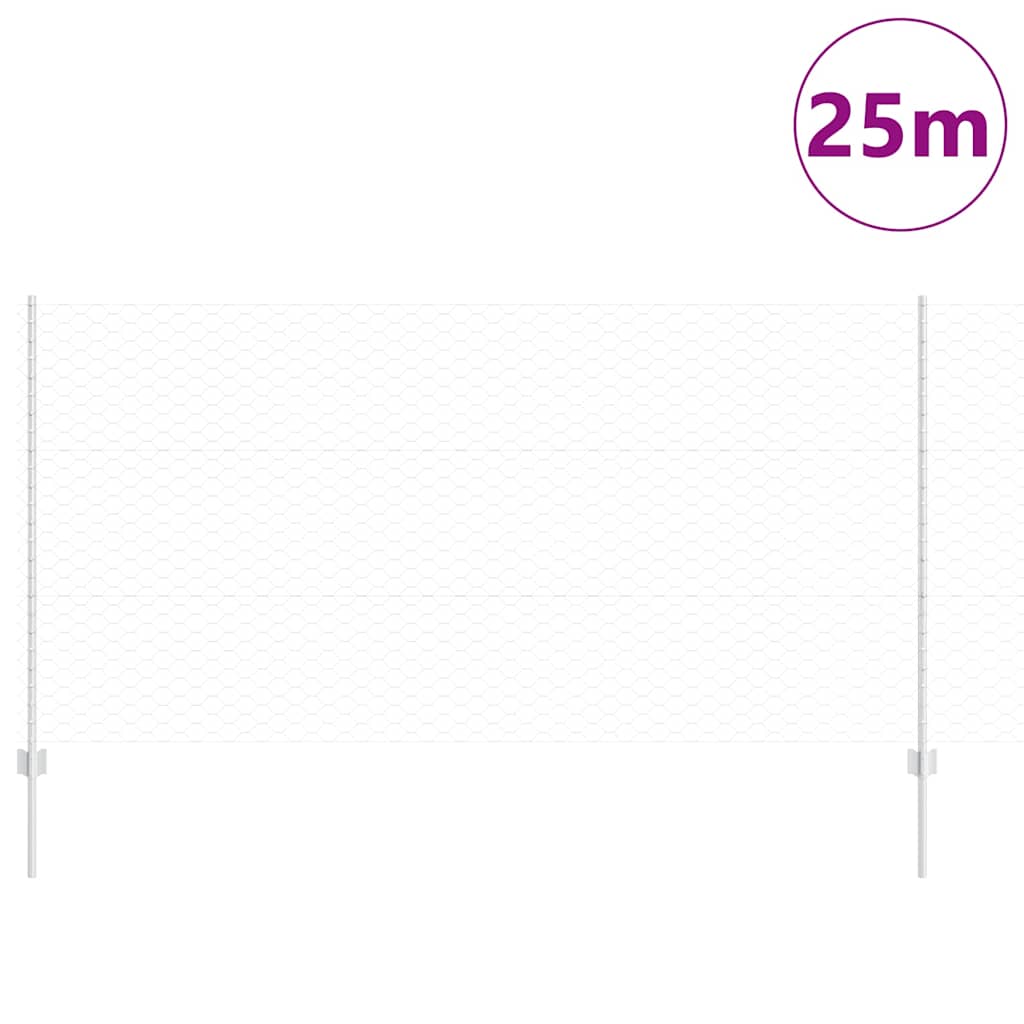 Fence with Posts Silver 1.2 x 25 m Steel