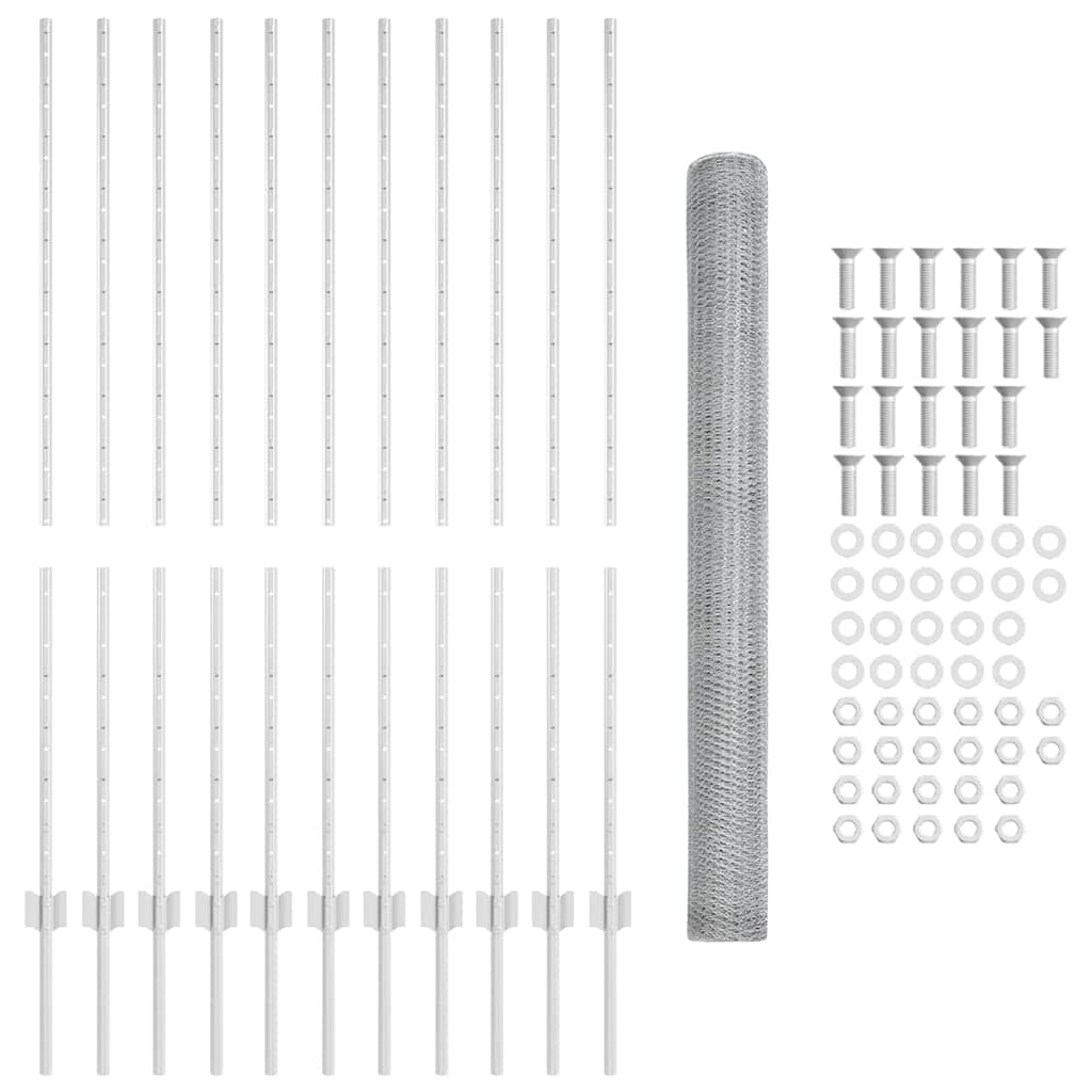 Fence with Posts Silver 1.4 x 25 m Steel