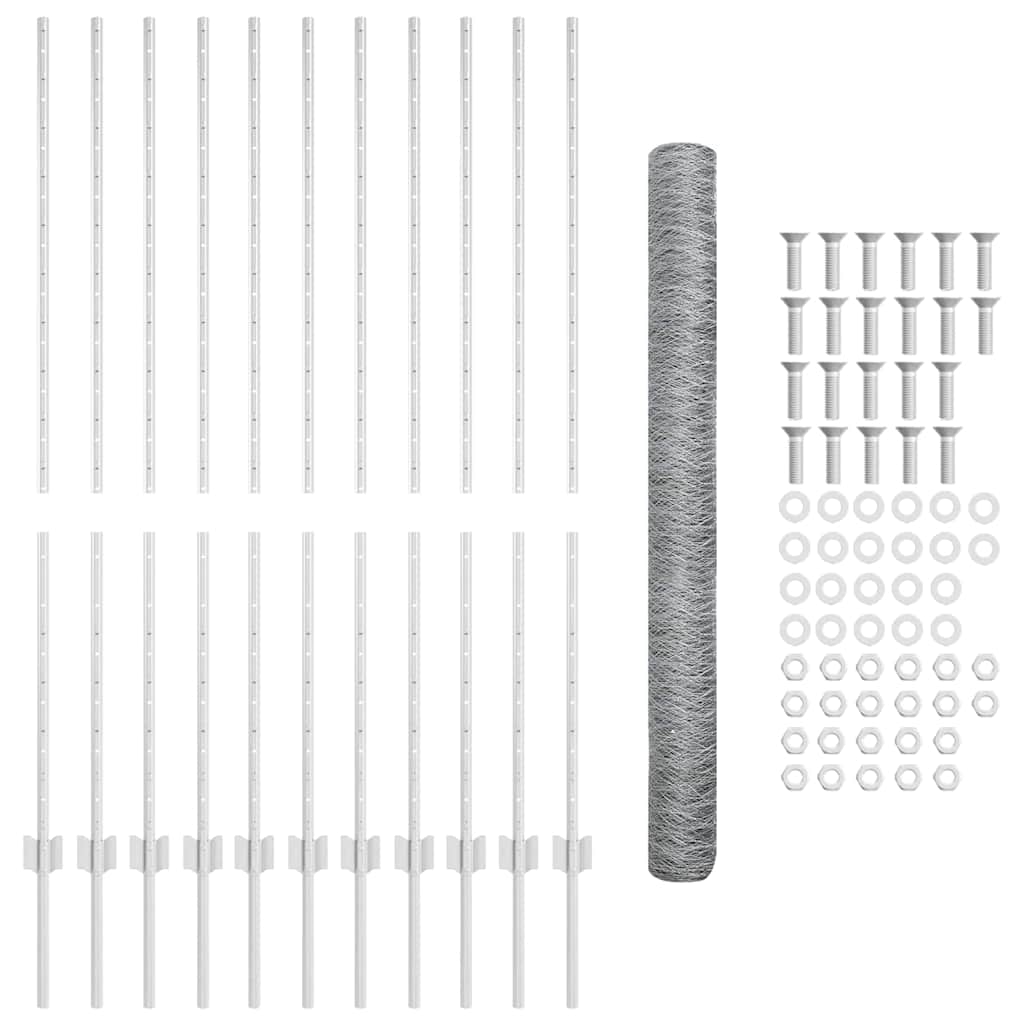 Fence with Posts Silver 1.4 x 25 m Steel