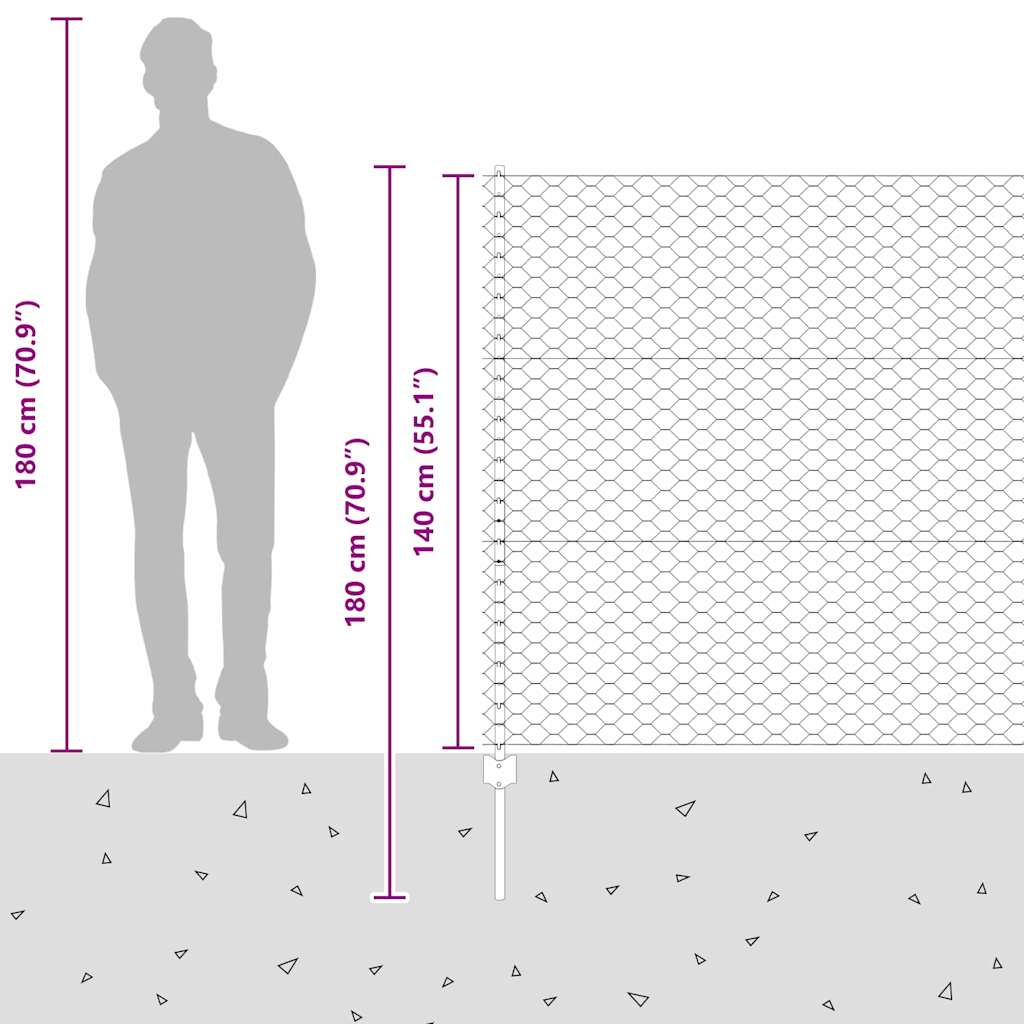 Fence with Posts Silver 1.4 x 25 m Steel