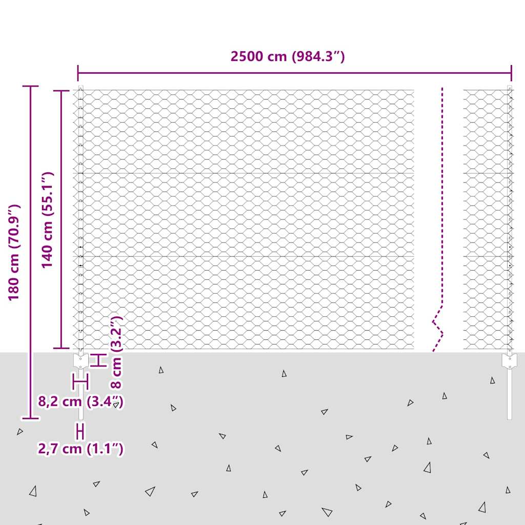 Fence with Posts Silver 1.4 x 25 m Steel