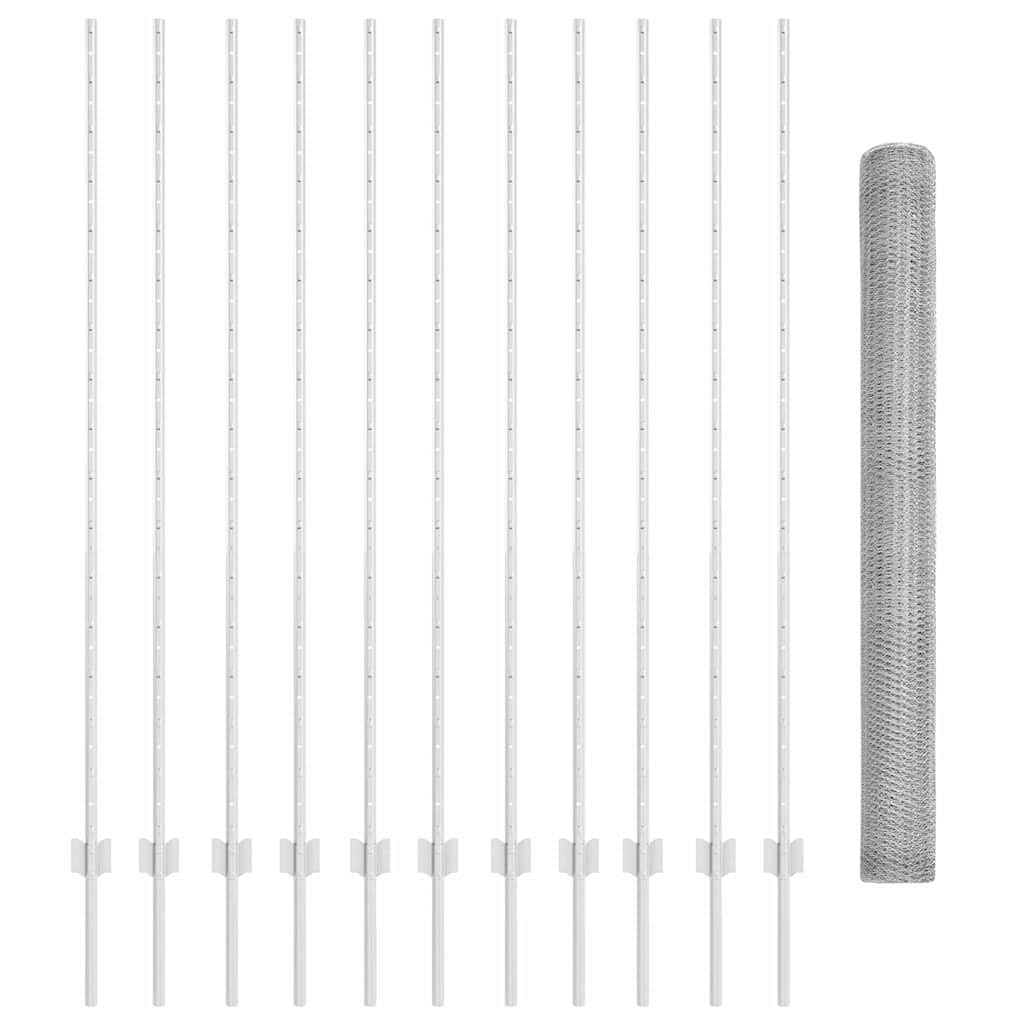 Fence with Posts Silver 1.5 x 25 m Steel