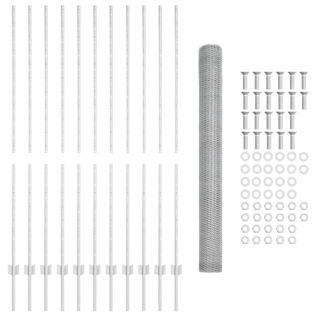 Fence with Posts Silver 1.5 x 25 m Steel