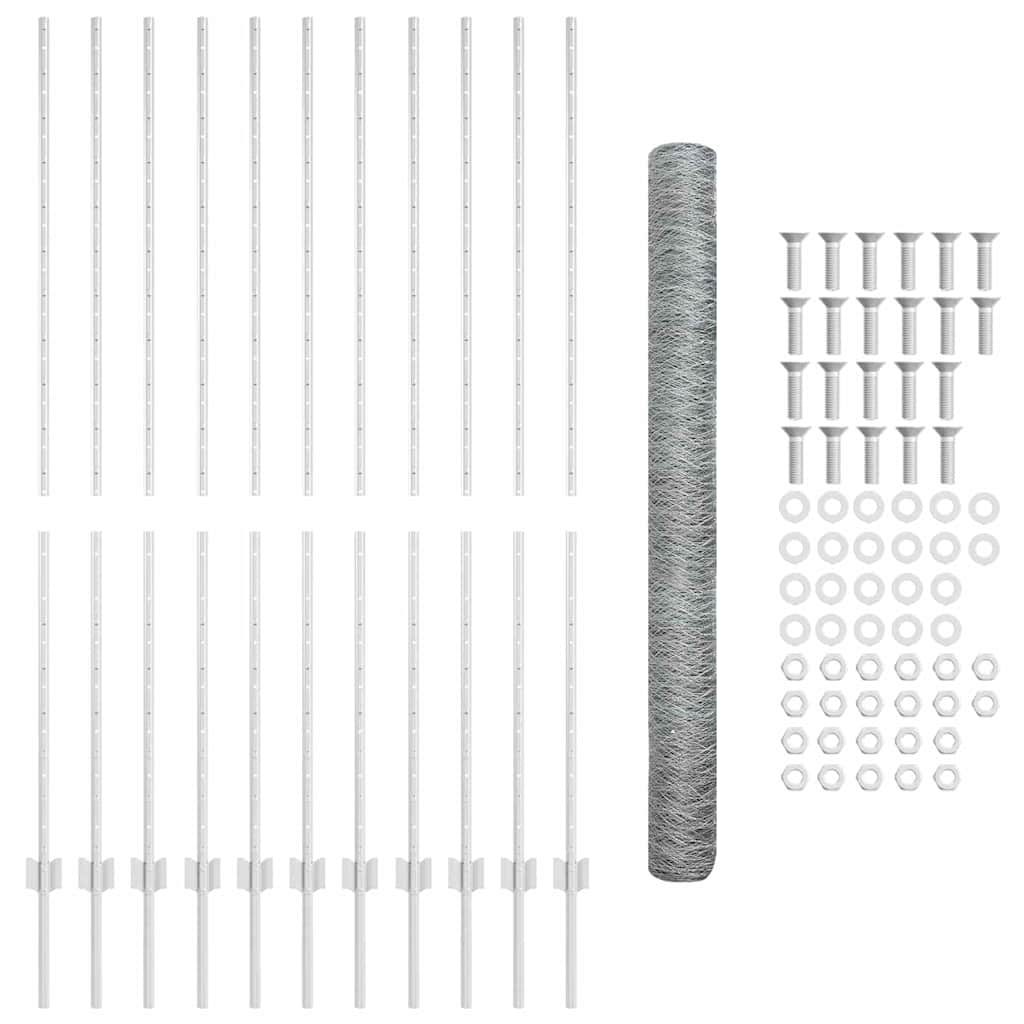 Fence with Posts Silver 1.5 x 25 m Steel