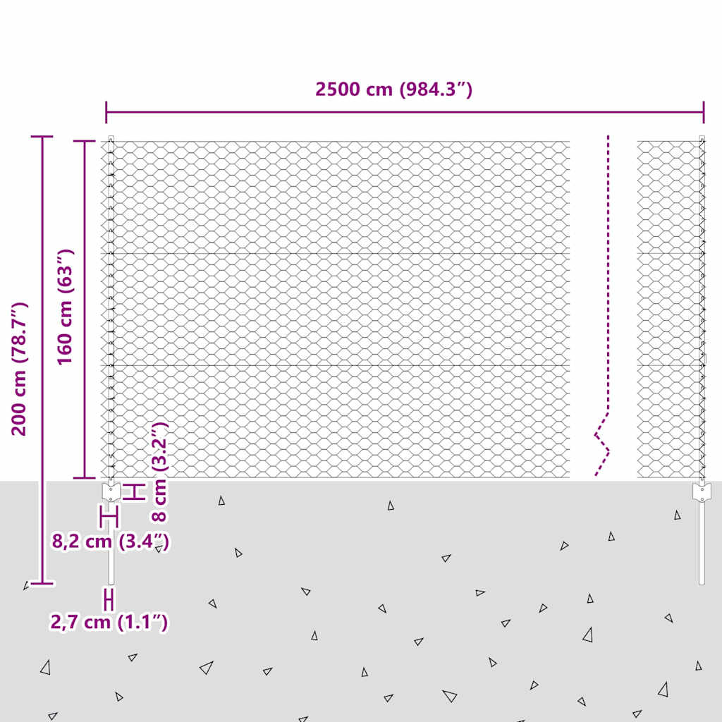 Fence with Posts Silver 1.6 x 25 m Steel