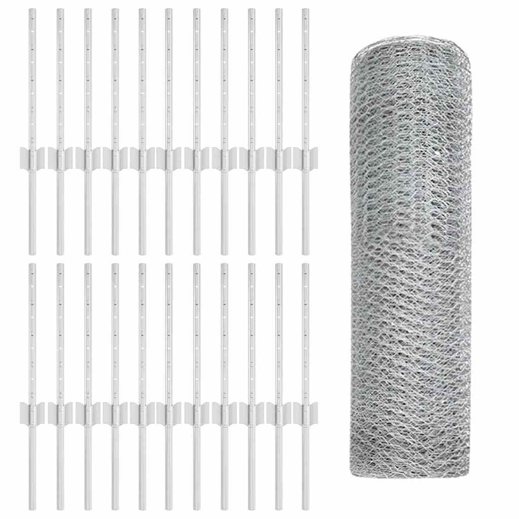 Fence with Posts Silver 0.4 x 50 m Steel