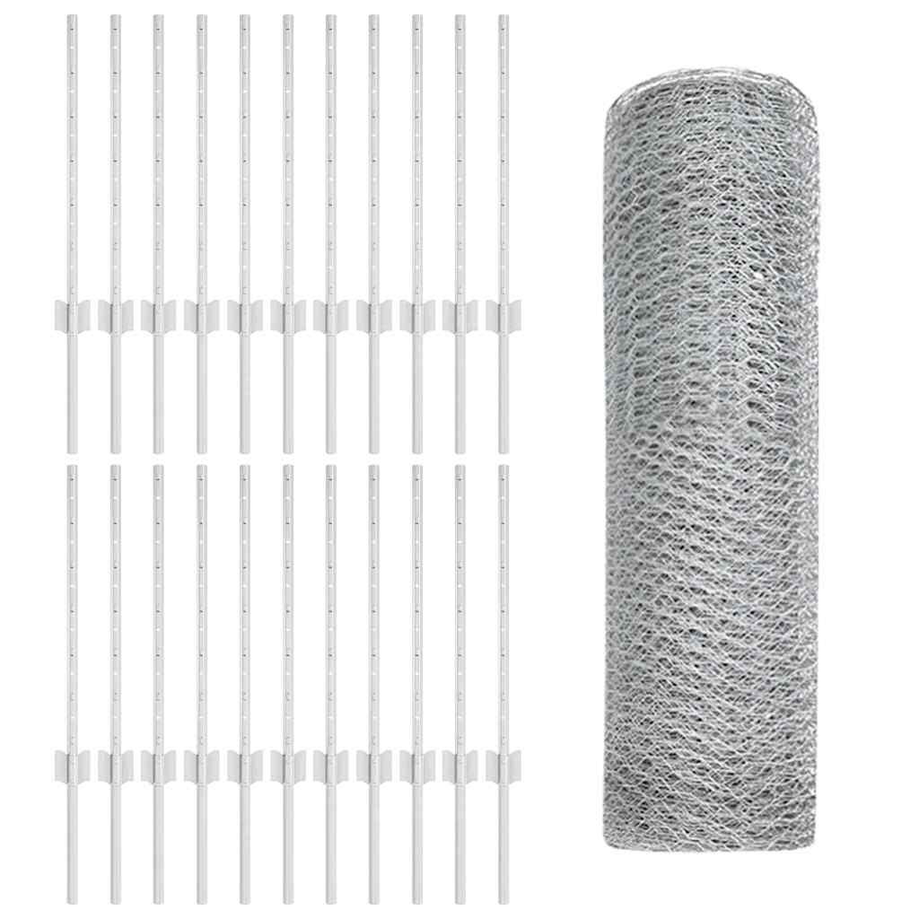 Fence with Posts Silver 0.5 x 50 m Steel