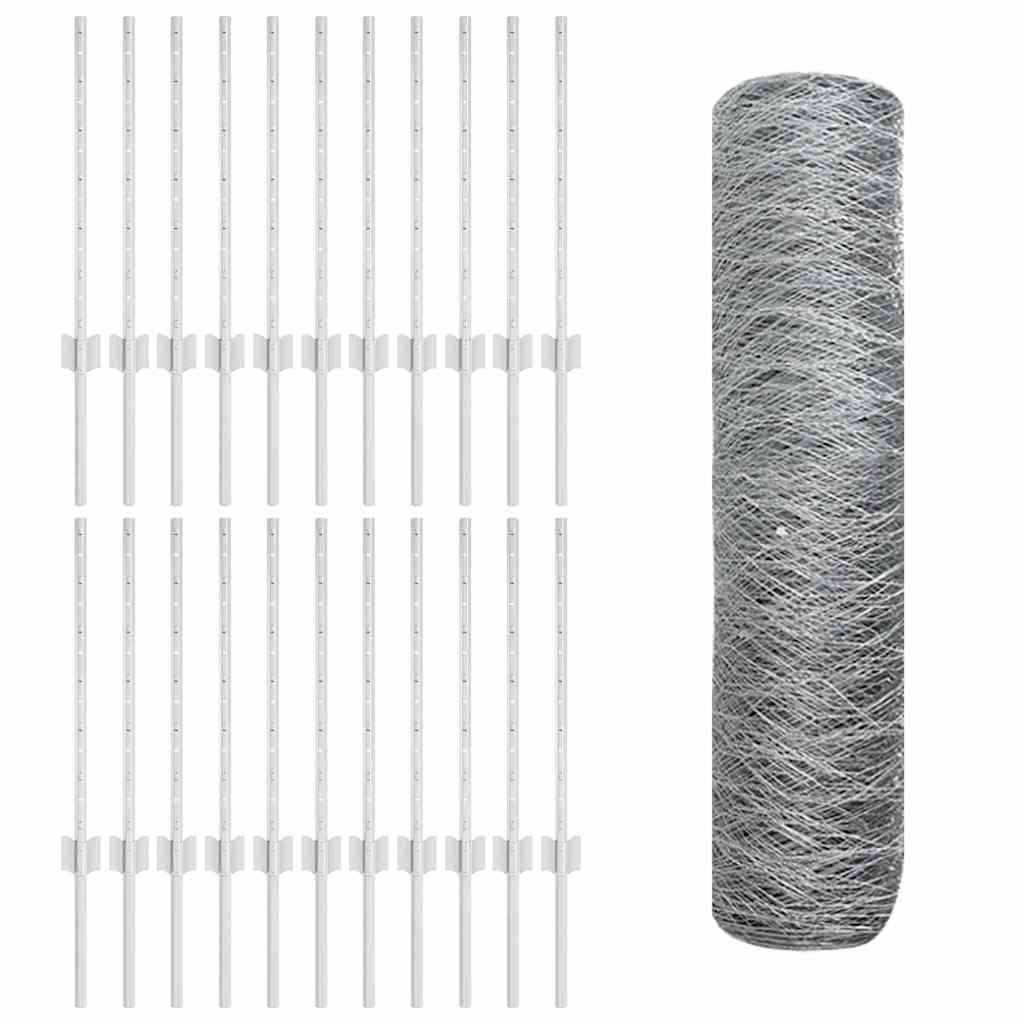Fence with Posts Silver 0.6 x 50 m Steel