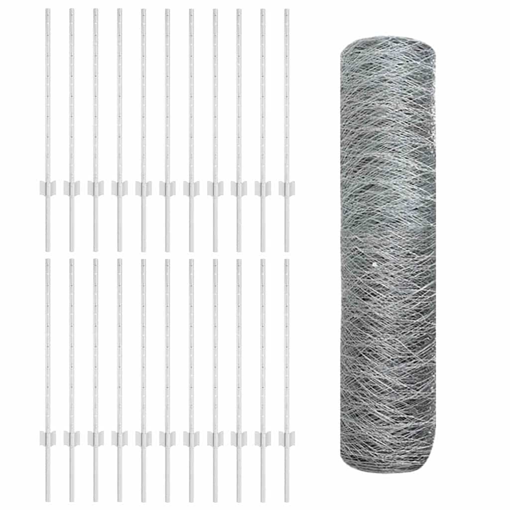 Fence with Posts Silver 0.8 x 50 m Steel