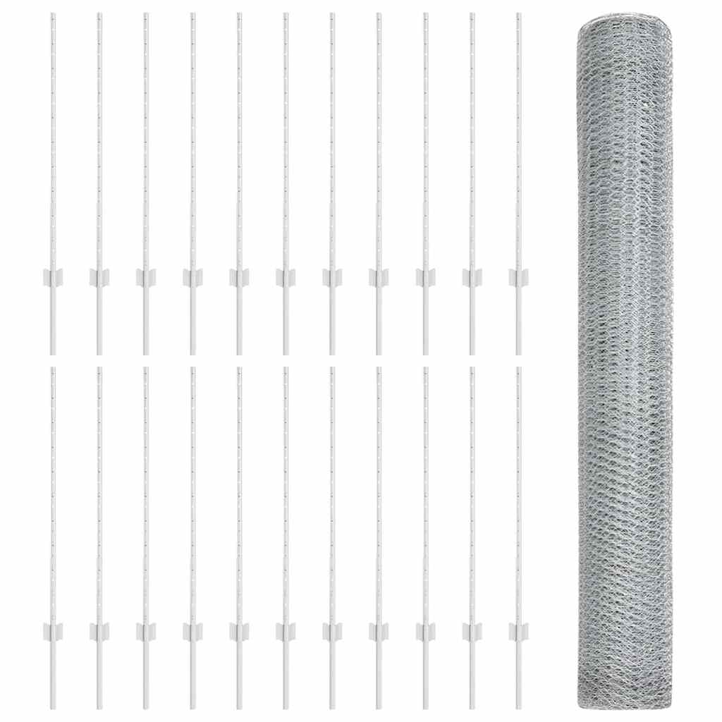 Fence with Posts Silver 1 x 50 m Steel